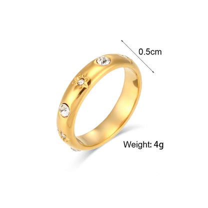 IG Style Women Round Geometric Stainless Steel 18K Gold Plated Rings