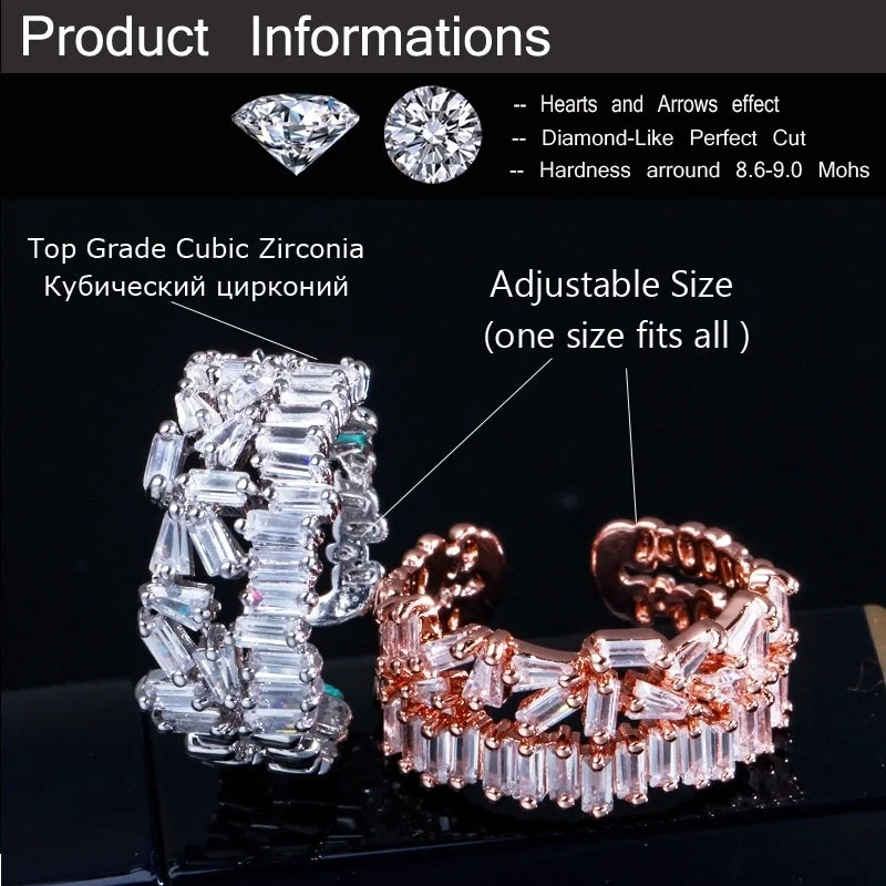 Copper Rose Gold Plated White Gold Plated Rhodium Plated Inlay Snowflake Zircon Open Rings