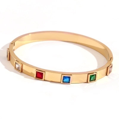 Classic Style Devil\'s Eye Stainless Steel Plating Inlay Rhinestones 18k Gold Plated Bangle