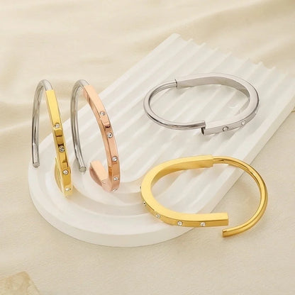 5 Pieces Minimalist Solid Color 304 Stainless Steel 18K Gold Plated Bangle In Bulk