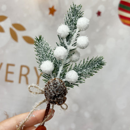 10 Pieces Christmas Branch Decoration Snowflake Pine Needle Branch Accessories Real Pine Cone Red Berry Christmas Decoration