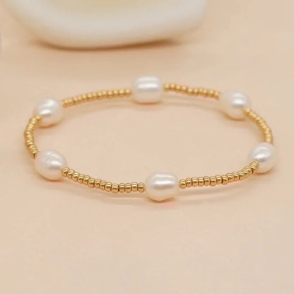 Minimalist Round Beaded Freshwater Pearl Handmade Bracelets