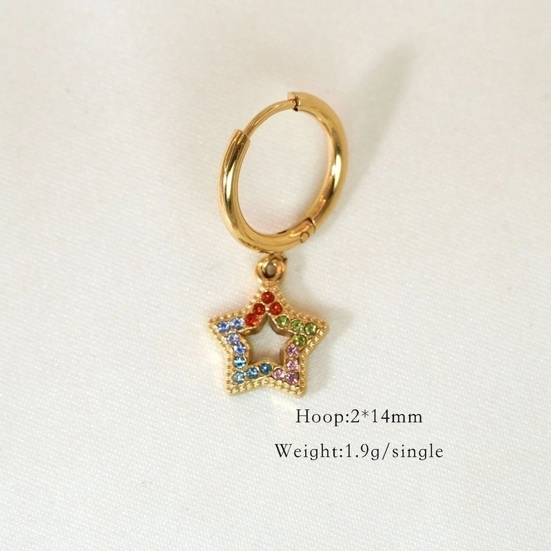 1 Piece Elegant Lady Modern Style Printing Star Pineapple Plating Inlay 304 Stainless Steel Rhinestones White Shell 14K Gold Plated Drop Earrings