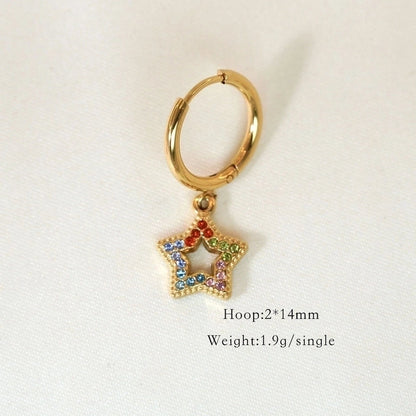 1 Piece Elegant Lady Modern Style Printing Star Pineapple Plating Inlay 304 Stainless Steel Rhinestones White Shell 14K Gold Plated Drop Earrings