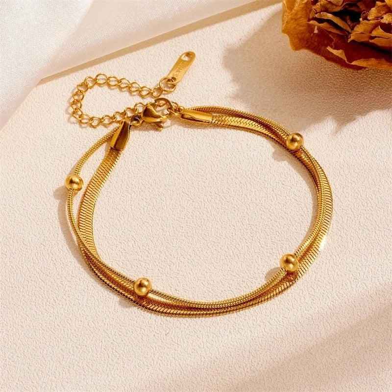 Elegant Minimalist Solid Color Titanium Steel 18K Gold Plated Bracelets Anklet Necklace