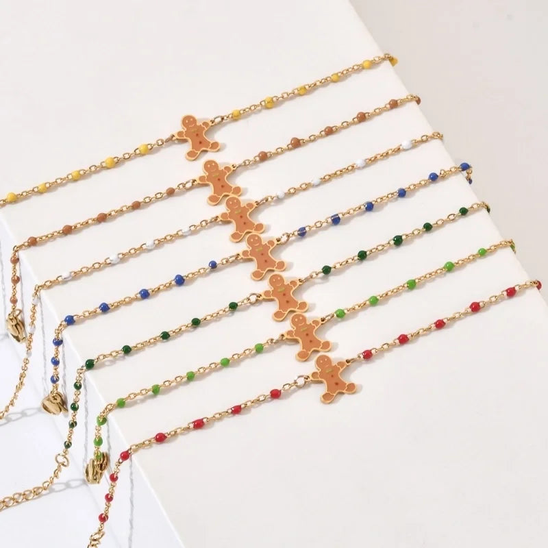 2 Pieces Cartoon Style Cute Gingerbread Stainless Steel Bracelets In Bulk Christmas