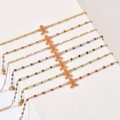 2 Pieces Cartoon Style Cute Gingerbread Stainless Steel Bracelets In Bulk Christmas