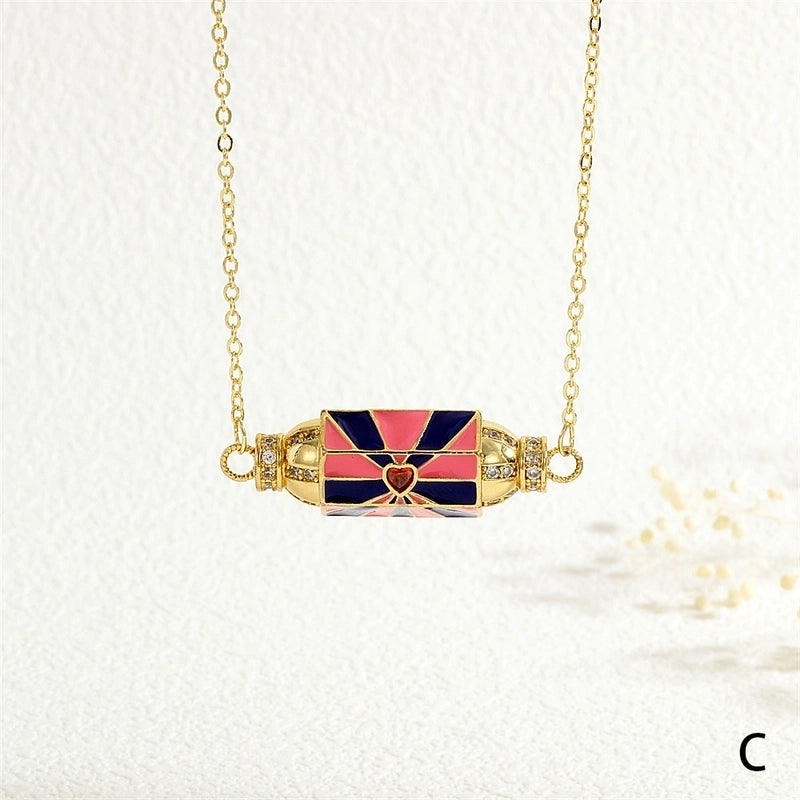 Copper 18K Gold Plated Plating Inlay Devil's Eye Heart Shape Candy Zircon Pendant Necklace