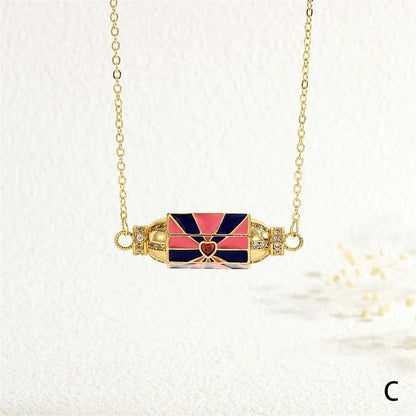 Copper 18K Gold Plated Plating Inlay Devil's Eye Heart Shape Candy Zircon Pendant Necklace