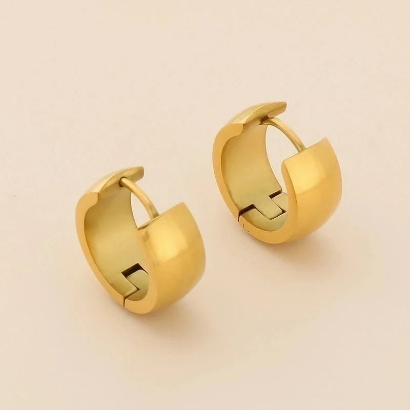 1 Pair Basic Geometric Titanium Steel 18K Gold Plated Hoop Earrings