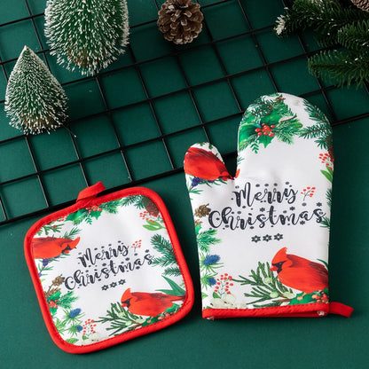 Christmas Minimalist Classic Style Christmas Tree Santa Claus Polyester Heat Resistant Gloves