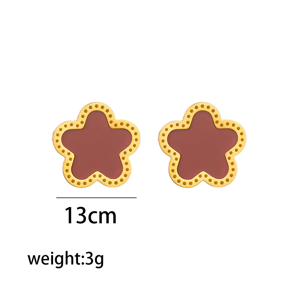 Fashion Flower Titanium Steel 18K Gold Plated Stud Earrings