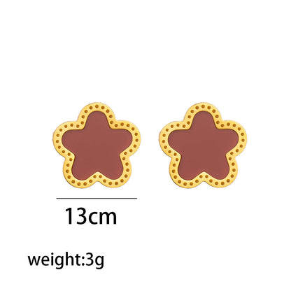 Fashion Flower Titanium Steel 18K Gold Plated Stud Earrings