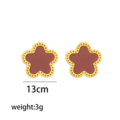 Fashion Flower Titanium Steel 18K Gold Plated Stud Earrings