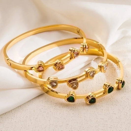 Ig Style Elegant Heart Shape Stainless Steel Plating Inlay Zircon 18k Gold Plated Bangle