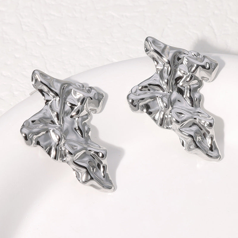 Irregular Pleated Stainless Steel Electroplating Stud Earrings