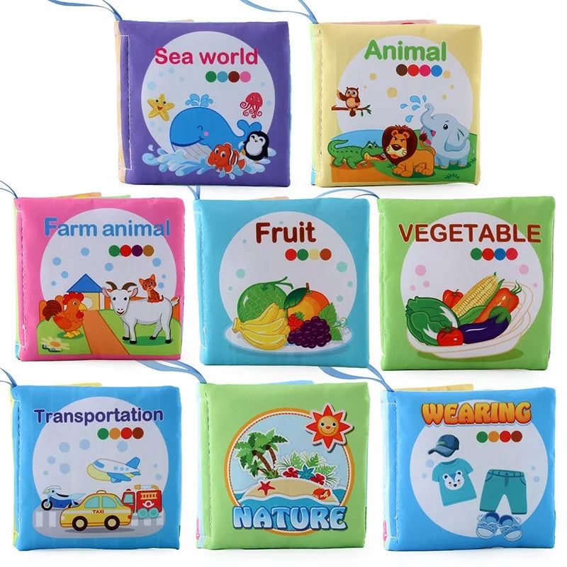 Hot Sale Enlightenment Early Education Baby Cloth Book English Animal Transport Cognitive Book Baby Cloth Book