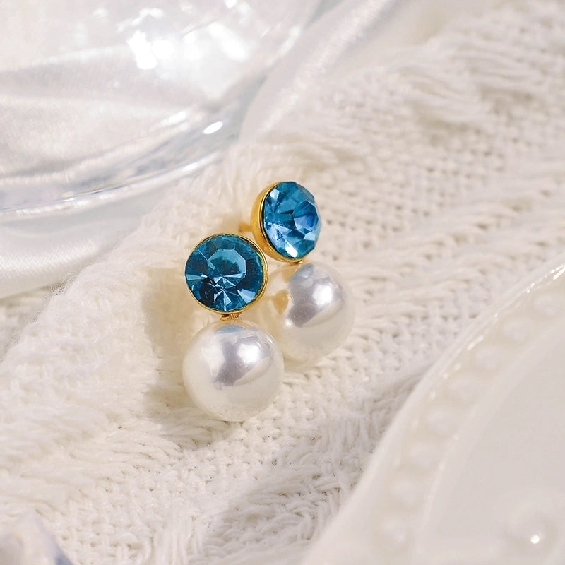 1 Pair Casual Sweet Minimalist Round Inlay 304 Stainless Steel Pearl Zircon 14K Gold Plated Ear Studs