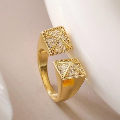 Retro Minimalist Commute Water Droplets Heart Shape Copper Inlay 18K Gold Plated Zircon Open Rings