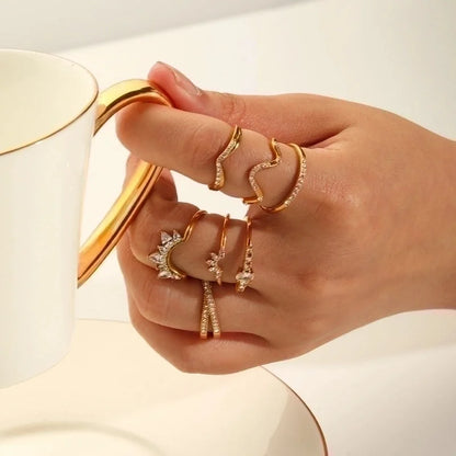 304 Stainless Steel Retro Polishing Plating Circle Zircon Rings