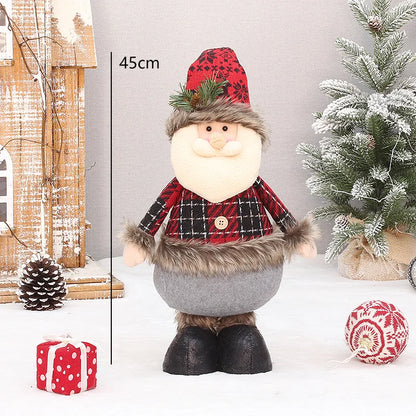 2 Pieces Christmas Stretchable Doll Red Plaid Fabric Doll Gift Elderly Snowman Mall Decoration Ornament Decoration Supplies
