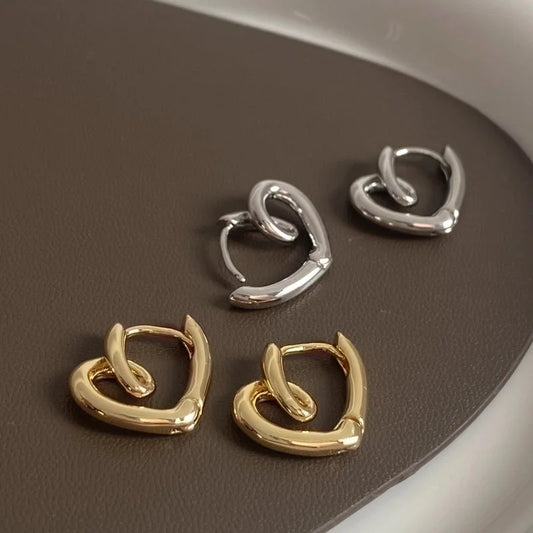 1 Pair Minimalist Heart Shape Plating Copper Hoop Earrings