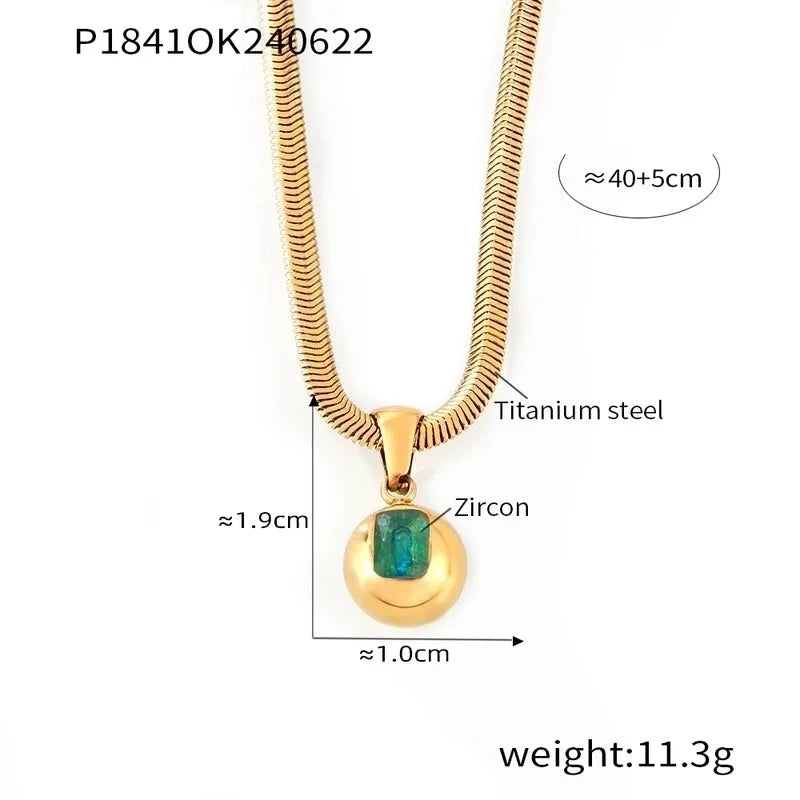 Elegant Minimalist Round 304 Stainless Steel Zircon 18K Gold Plated Inlay Pendant Necklace
