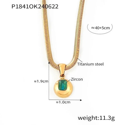 Elegant Minimalist Round 304 Stainless Steel Zircon 18K Gold Plated Inlay Pendant Necklace