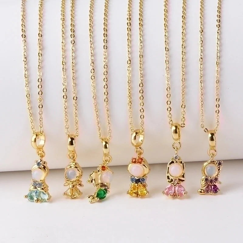 Princess Cute Human Copper Gem Crystal Zircon Pendant Necklace Necklace Pendant In Bulk