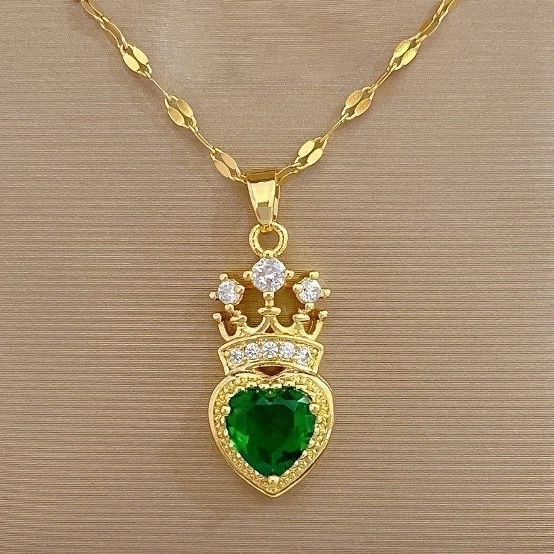 2 Pieces Minimalist Classic Style Geometric Heart Shape Titanium Steel Copper Zircon Pendant Necklace In Bulk