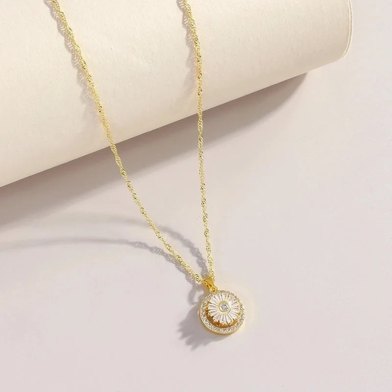 Copper 18K Gold Plated Gold Plated Elegant Luxurious Minimalist Plating Inlay Flower Zircon Pendant Necklace