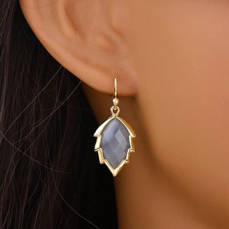1 Pair Modern Style Sweet Leaves Natural Stone Copper Drop Earrings