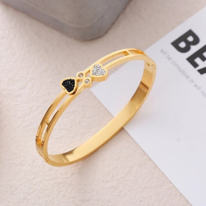 Ins Style Minimalist Heart Shape Stainless Steel Plating Inlay Rhinestones 18k Gold Plated Bangle