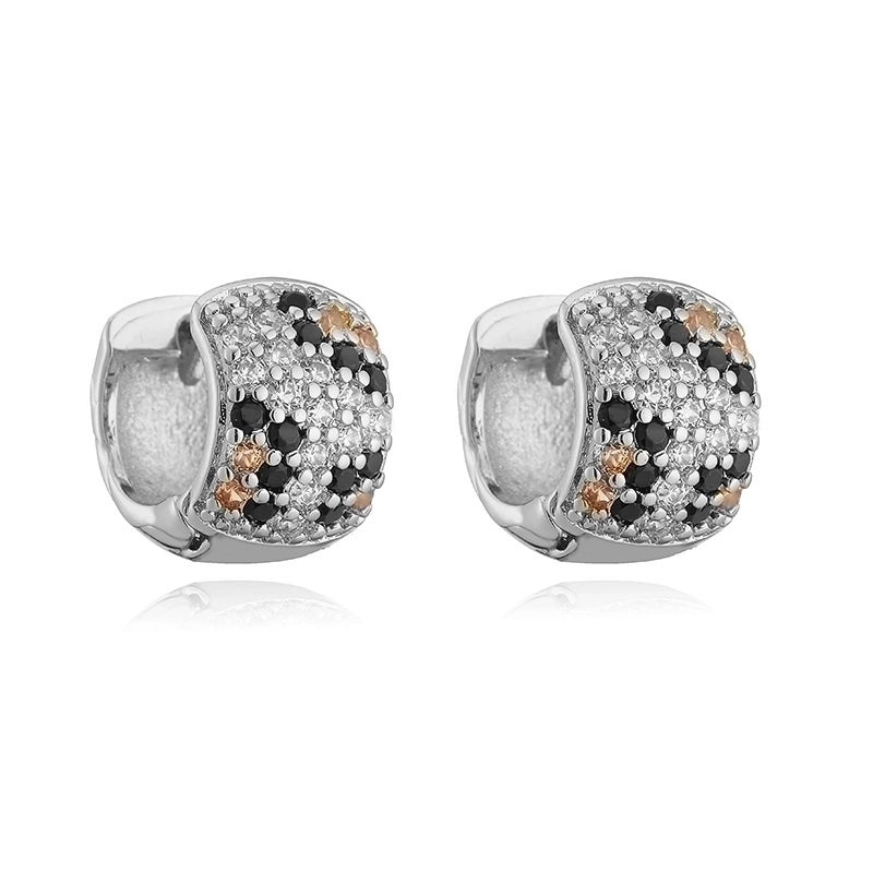 Copper 18K Gold Plated Enamel Inlay Round Snake Pattern Leopard Zircon Bracelets Earrings