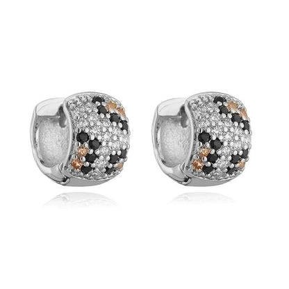 Copper 18K Gold Plated Enamel Inlay Round Snake Pattern Leopard Zircon Bracelets Earrings