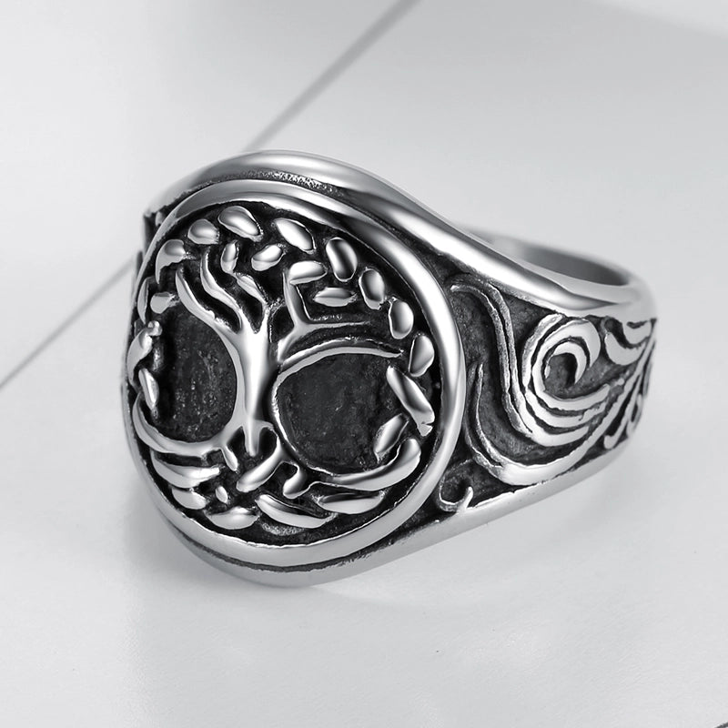 Hip-Hop Vintage Style Tree 304 Stainless Steel Plating Carving Men'S Rings