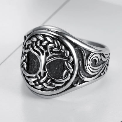 Hip-Hop Vintage Style Tree 304 Stainless Steel Plating Carving Men'S Rings