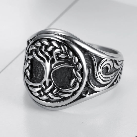 Hip-Hop Vintage Style Tree 304 Stainless Steel Plating Carving Men'S Rings