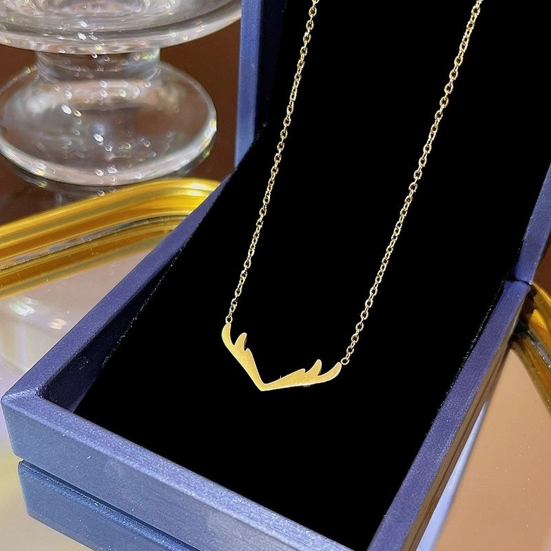Elegant Classic Style Geometric Moon Bow Knot Titanium Steel Zircon Pendant Necklace