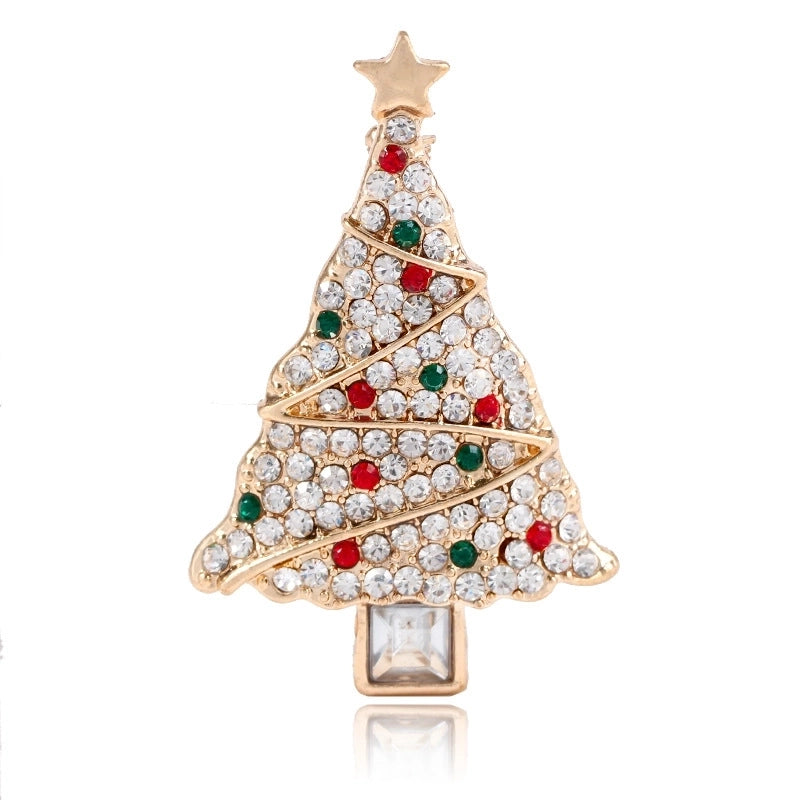 Fashion Pin Christmas Tree Alloy Plating Inlay Rhinestones Women'S Brooches