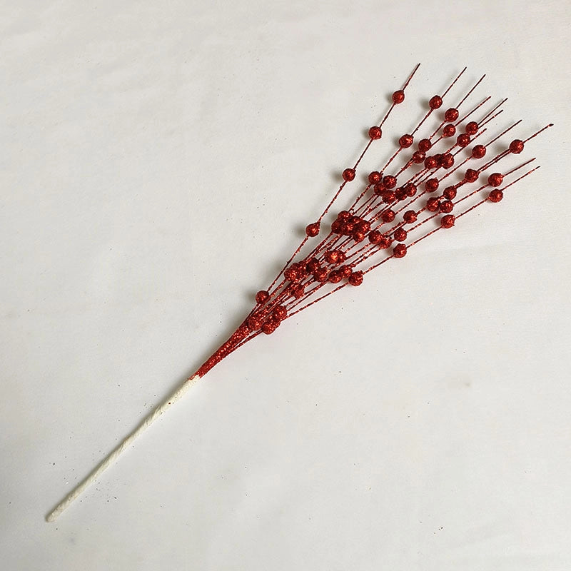 Christmas Decorations 43cm 12 Fork Gold Powder Ball Christmas Tree Garland Rattan Sequins Simulation Berry Branches Bundle