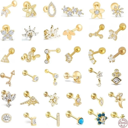 1 Piece Ear Cartilage Rings & Studs Fashion Flower 925 Sterling Silver Plating Inlay Zircon