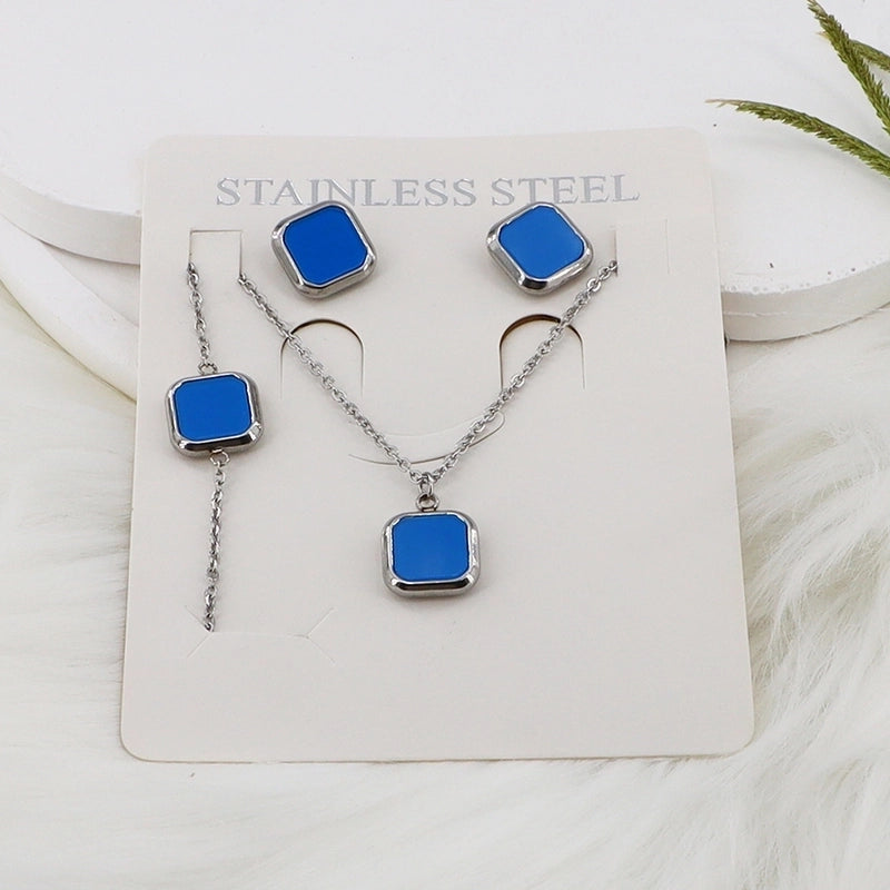 Minimalist Classic Style Square Shell 304 Stainless Steel Gold Plated Jewelry Set