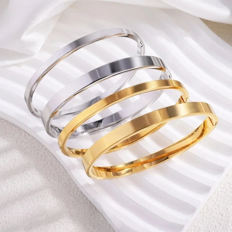 Minimalist Geometric Titanium Steel Bangle