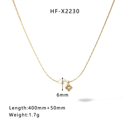 304 Stainless Steel 18K Gold Plated Casual Elegant Lady Plating Geometric Star Heart Shape Artificial Pearls Shell Layered Necklaces Pendant Necklace