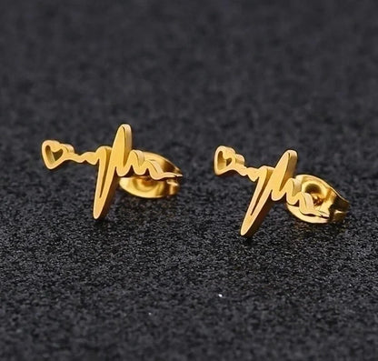 1 Pair Fashion Electrocardiogram 304 Stainless Steel 18K Gold Plated Ear Studs