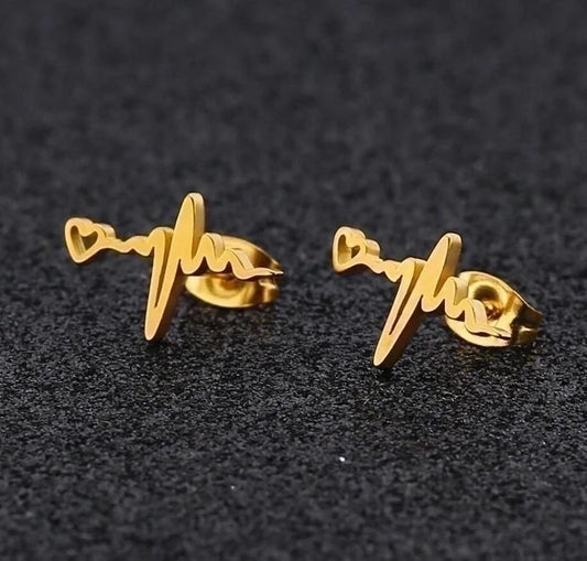 1 Pair Fashion Electrocardiogram 304 Stainless Steel 18K Gold Plated Ear Studs