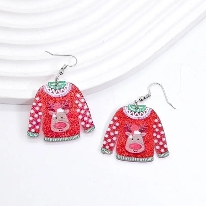 1 Pair Minimalist Christmas Tree Printing Arylic Drop Earrings