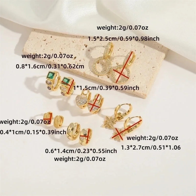 1 Pair Elegant Minimalist Heart Shape Inlay Copper Zircon 14K Gold Plated Earrings