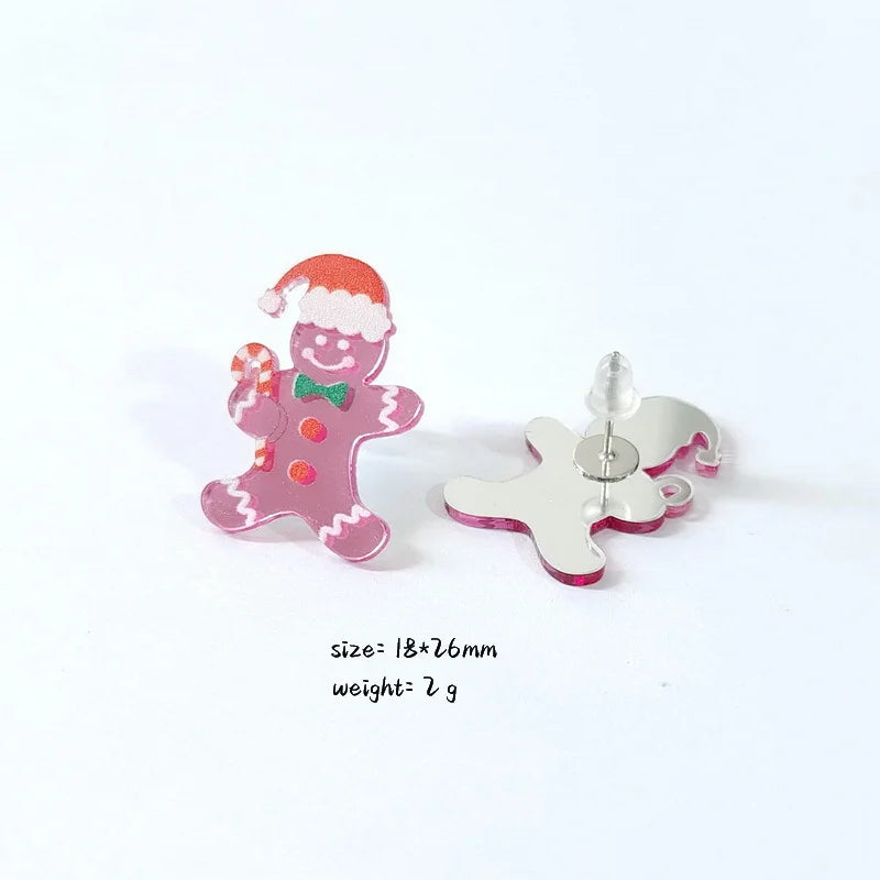 Christmas Christmas Tree Rainbow Sloth Dinosaur Candy House Crystal Ball Christmas Ball Cup Gingerbread Man Earrings